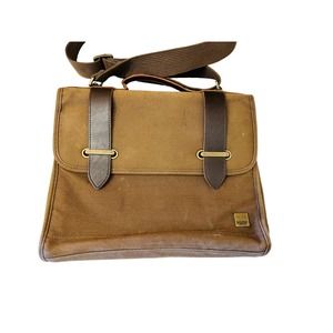Knockout London Brown Men Crossbody Messenger Canvas Bag w/ metal hardware